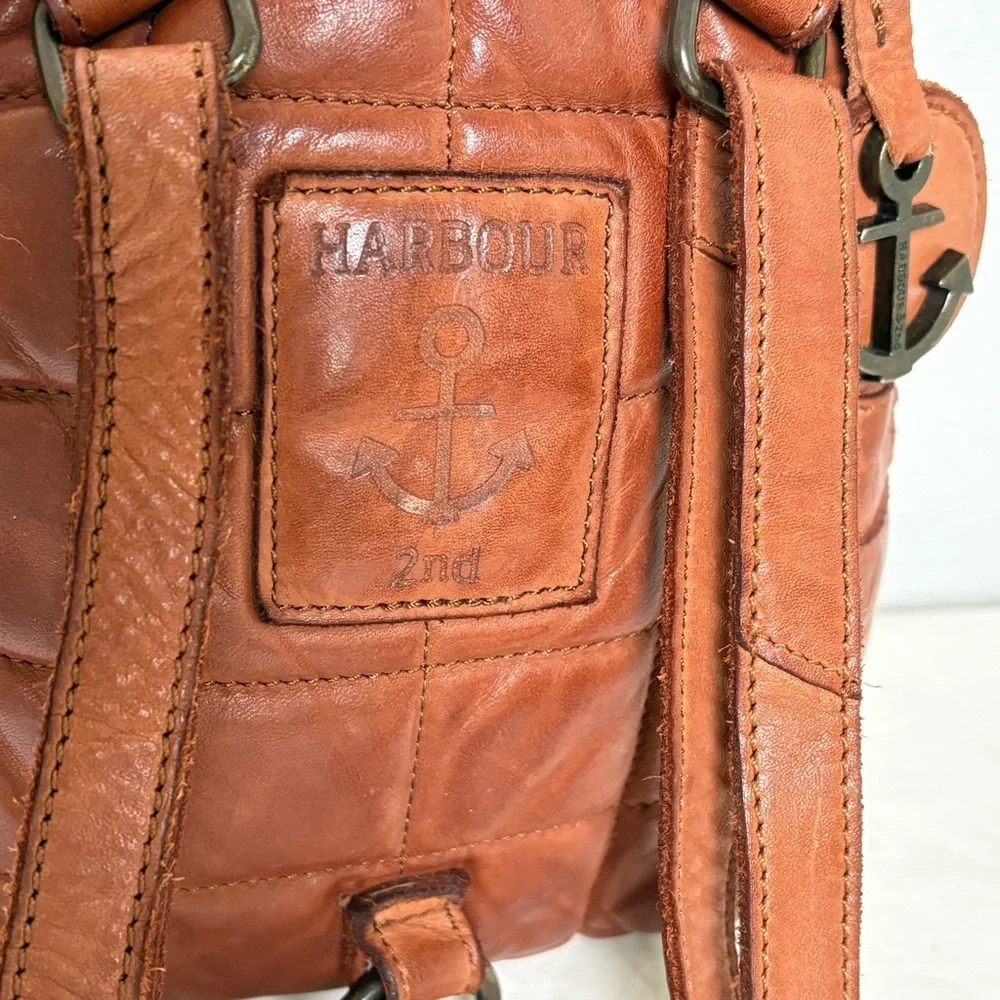 HARBOUR 2nd Small Leather Quilted Backpack Bag Cognac Whiskey Brown